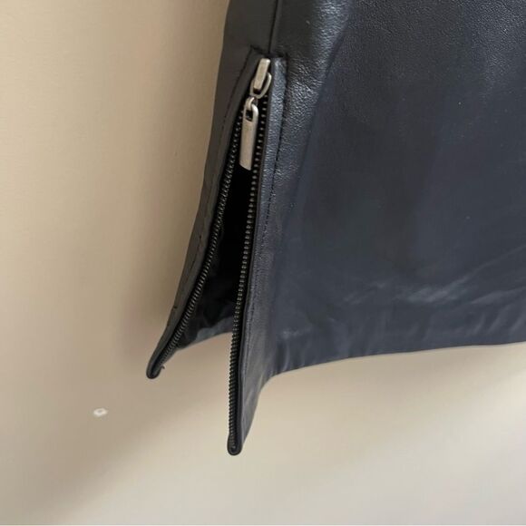 Attention Black genuine Leather Mini Skirt. L - Picture 4 of 6